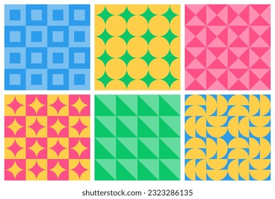 Set of seamless pattern with simple geometric shapes. Abstract background for banner, poster, cover, card.