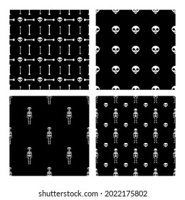 Set of seamless pattern with  skulls and skeletons for holiday home decoration. Day of the dead