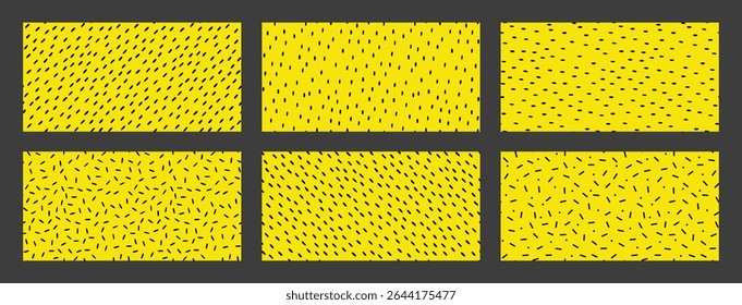 Set of Seamless pattern with Small Dashes. Various dots and doodle lines. Repeated black spots on yellow background. Simple Vector Illustration.