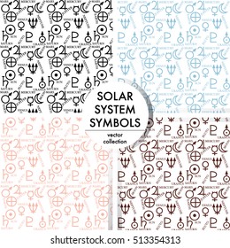 Set of seamless pattern of Solar System Symbols