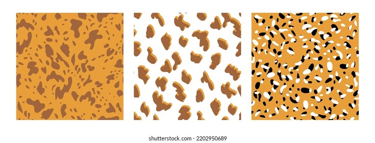 Set of seamless pattern with spotted deer skin texture. Animal skin vector abstract backgrounds. 