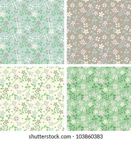 Set of seamless pattern with spring cute flowers