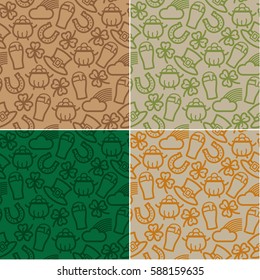 Set of seamless pattern for St. Patrick's Day. Ornament of the Irish symbols.
