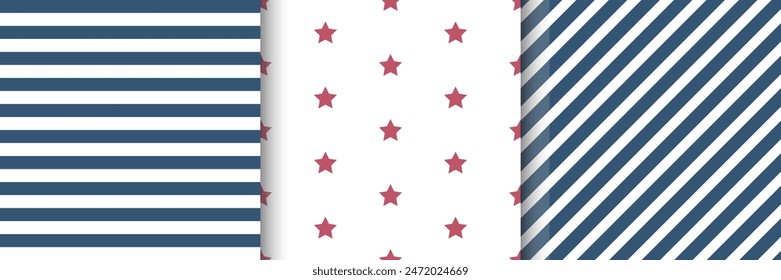Set seamless pattern star and stripe. Independence day 4th of July for wallpaper, wrapping, apparel design