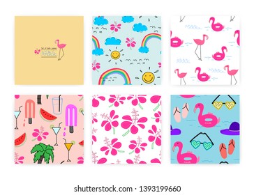 Set of seamless pattern with summer concept. Background Illustrations for gift wrap design.