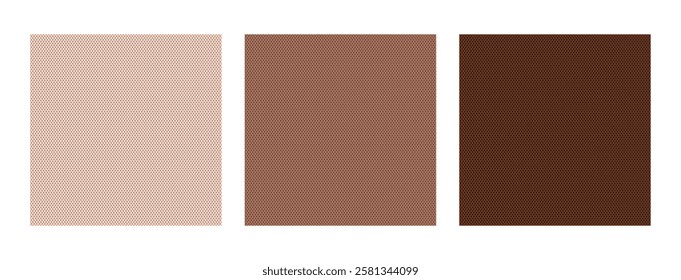 Set of seamless pattern with symmetry repetitive dots in trendy palette mocha mousse color. Vector illustration endless pattern, background. Fashionable template for design, paper, cover, fabric