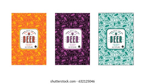 Set of seamless pattern and template labels for craft beer. Set of color variants