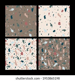 Set of the seamless pattern in terrazzo style. Pink natural color