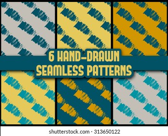 Set of seamless pattern with thick brush strokes. Geometric texture. Abstract background. 