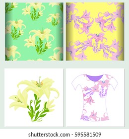 Set seamless pattern for t-shirt lily  Vector illustration