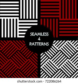 Set of seamless pattern of two tone abstract geometric vector background. Black red and white stripes pattern. EPS10 vector illustration for fabric, fashion design. Elegant design pattern.