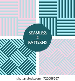 Set of seamless pattern of two tone abstract geometric vector background. Pastel pink green blue stripes pattern. EPS10 vector illustration for fabric, fashion design. Elegant design pattern.