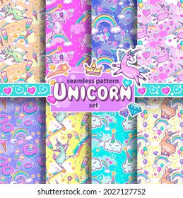 Set of Seamless pattern with Unicorns 