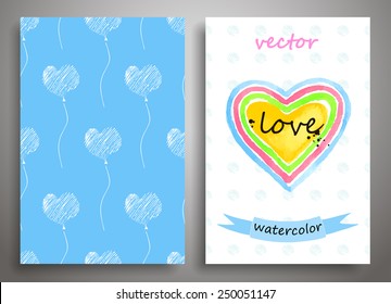 Set of seamless pattern and Valentine's Day card, watercolor,art design, vector