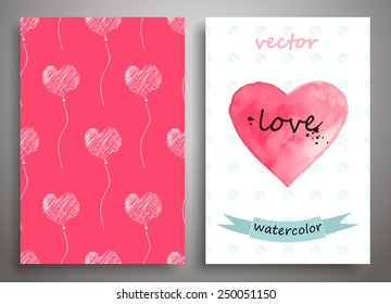Set of seamless pattern and Valentine's Day card, watercolor,art design, vector