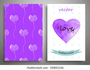 Set of seamless pattern and Valentine's Day card, watercolor,art design, vector