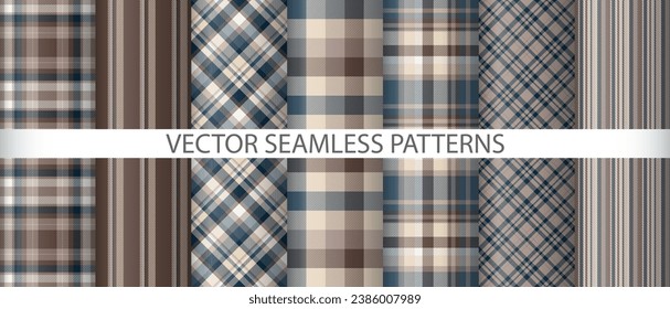 Set seamless pattern vector. Fabric plaid background. Check tartan textile texture collection.
