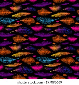 Set of seamless pattern vector feathers. EPS illustration