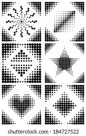 Set of seamless pattern. Vector halftone dots. Black and white.