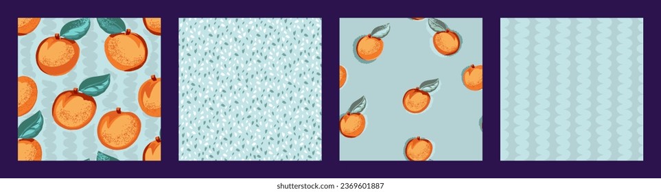 Set of seamless pattern with vector hand drawn colorful apricot or peach, texture shapes, spots, dots,
wavy line. Templates for design, fabric, fashion, textile