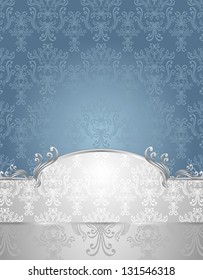 Set Seamless pattern in Victorian style Blue and Silver colors or silver blue background