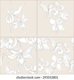 Set of seamless pattern. Vintage decorative flowers. Hand drawn background. art deco, art nouveau. Perfect for printing on fabric or paper.
