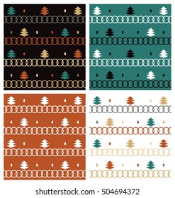 Set of seamless pattern in vintage, retro colors for  for Merry Christmas and New Year. A selection of patterns for packaging, postcards, background. Seamless New Year's background. Trees, snowflake.