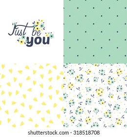 Set seamless pattern in vintage style. Doodle flowers retro design. Can be used for wallpaper, pattern fills, web page background, surface textures. Vector