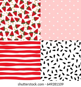 Set seamless pattern watermelon ice cream.