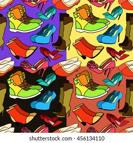 set seamless pattern of women's shoes vector illustration