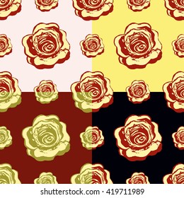 set of seamless pattern of yellow roses vector illustration