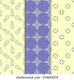 set seamless pattern of yellow-beige ornament on a pastel blue and light yellow background