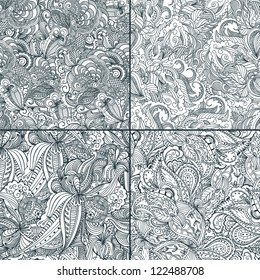 Set of seamless patterned backgrounds.Two-tone design