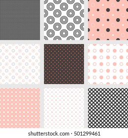 Conjunto de patrón sin fisuras, madras, punto, lunares, ojo de pájaro, círculo y burbuja, adecuado para el fondo, telón de fondo, tela, impresión de tarjetas de felicitación, regalo de envoltura de papel