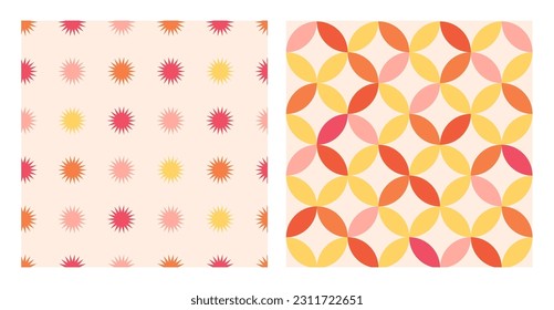 Set of seamless patterns in 60s, 70s, 80s style, 