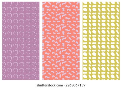 Set of seamless patterns with abstract drawings. Design for fabric, wallpaper, packaging.