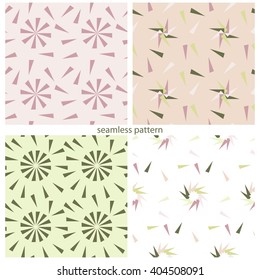 set of seamless patterns - abstract flowers from triangles. vector illustration