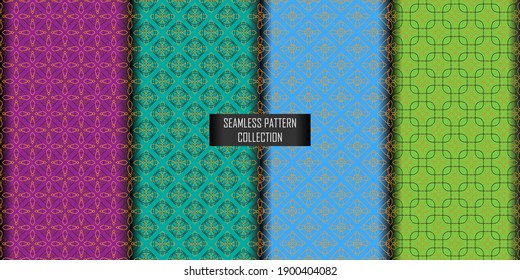 Set of seamless patterns. Abstract seamless geometric pattern on vibrant background