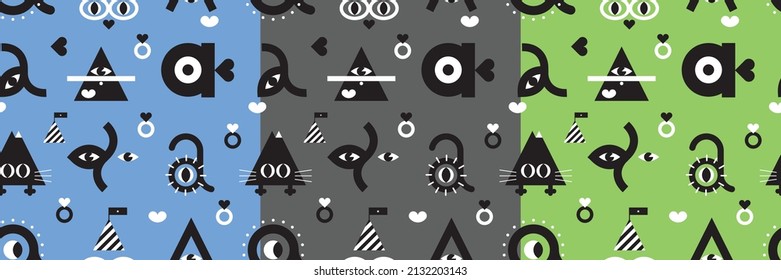 Set of seamless patterns. Abstract geometric vector design for wrapping paper, T-shirt, clothing design, typography, printing on the cover of a notebook, posters.
