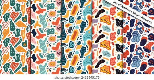 Set of seamless patterns with abstract hand drawn doodle elements. abstract fabric ornament