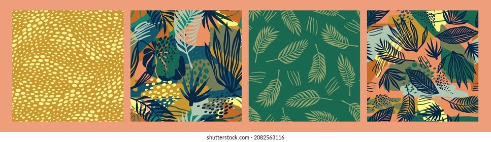 Set von nahtlosen Mustern mit abstrakten Blättern. Modernes Design für Papier, Deckel, Stoff, Inneneinrichtung und andere Benutzer.