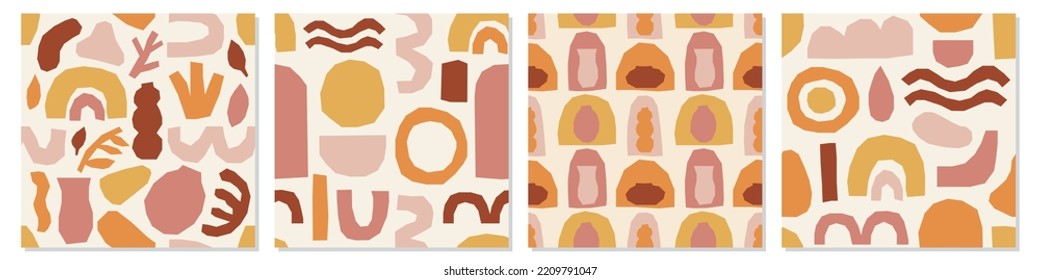 Set of seamless patterns with abstract nature elements shape