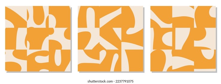 Set of seamless patterns with abstract organic cut out Matisse inspired shapes