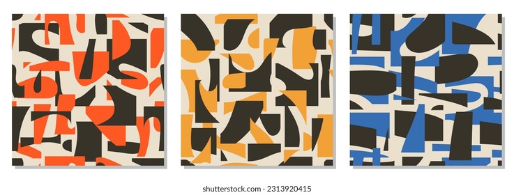 Set of seamless patterns with abstract organic cut out Matisse inspired shapes