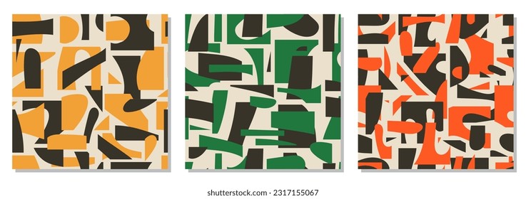 Set of seamless patterns with abstract organic cut out Matisse inspired shapes