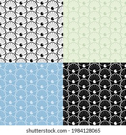 set of seamless patterns with abstract sea shining pearl icon in open shell. Ornament for decoration and printing on fabric. Design element. Vector