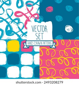 Conjunto de patrones sin fisuras con adornos de boceto abstracto, Ilustración vectorial