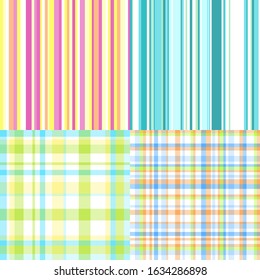 Set of seamless patterns. Abstract wallpaper with lines. Seamless colorful background. Striped checkered pattern with stylish and bright colors. Multicolored stripes