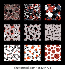 Set of Seamless patterns from Alice in Wonderland. Tea Party, Birthday, Children Party. Vector Seamless texture can be used for Wallpapers, Pattern Fills, Web Page Backgrounds, Surface Textures 