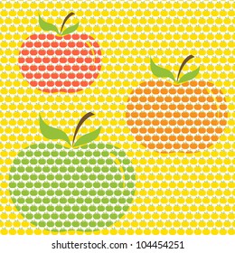 Set of seamless patterns with an apple ornament. Vector.